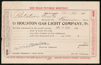 Bill from Houston Gas Light Company to Protective Fire Company