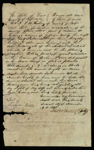 Land deed transfer from Thomas Byers Huling to William P. Herring