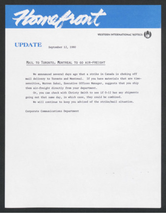 Homefront, September 12, 1980, Update