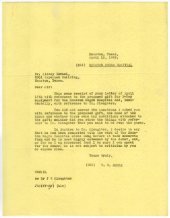 Letter from W. W. Moore to Sidney Israel, 1929 April 19