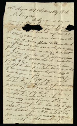 Letter from Francis Hillary to a Mr. Lacey regarding Hilliary’s son and Lacey’s assistance