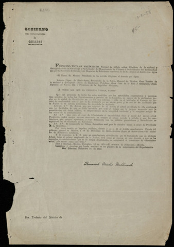 Decree issued by Antonio López de Santa Anna, December 31, 1853