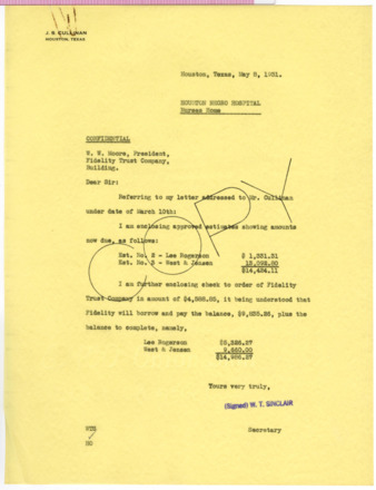 Letter from W. T. Sinclair to W. W. Moore, 1931 May 8
