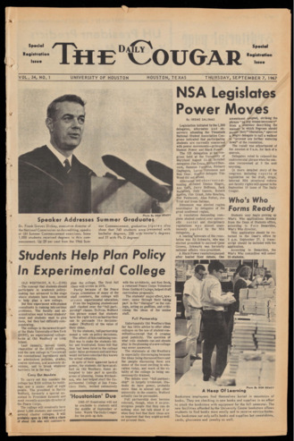 The Daily Cougar. Vol. 34, No. 1, September 7, 1967.