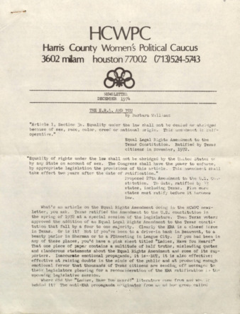 Harris County Women's Political Caucus, December 1974