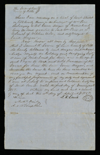 Tenant and cultivation agreement for 60 acres of land in Polk County