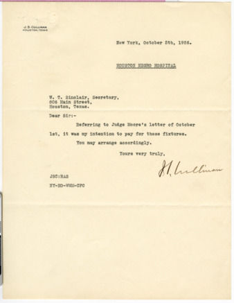 Letter from J. S. Cullinan to W. T. Sinclair, 1926 October 5
