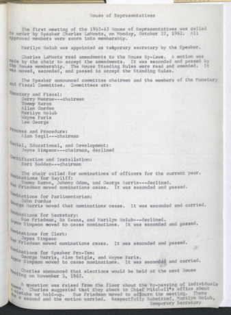 Hardbound Senate Journal, House of Representatives, Minutes, October 22, 1962