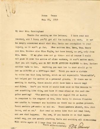 Letter of support from Ella Pomeroy to Mrs. Minnie Fisher Cunningham