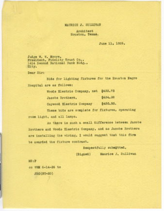 Letter from Maurice J. Sullivan to W. W. Moore, 1926 June 11