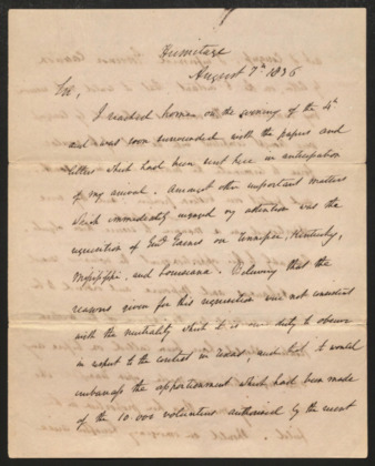 Letter from Andrew Jackson to an unidentified “sir”