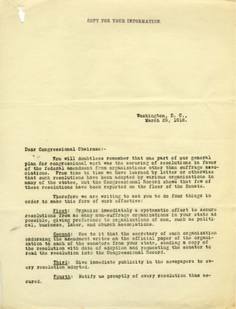 Letter from Maud Wood Park to Congressional Chairman