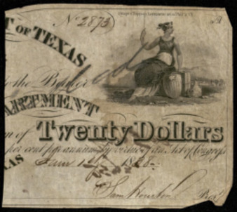 Government of Texas, Right half of monetary bill for $20