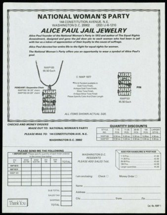 National Woman's Party, Alice Paul Jail Jewelry