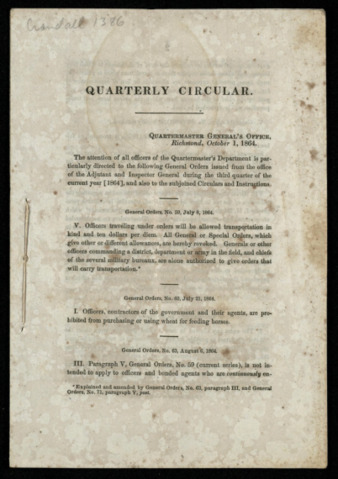 Quarterly Circular of General Orders of the Army of the Confederate States of America