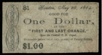 Promissory note for $1, redeemable at the Central R. R. Depot before July 1, 1864