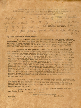 Letter from Minnie Fisher Cunningham to the Executive Board Member