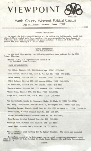 Viewpoint: Harris County Women's Political Caucus, April 1982