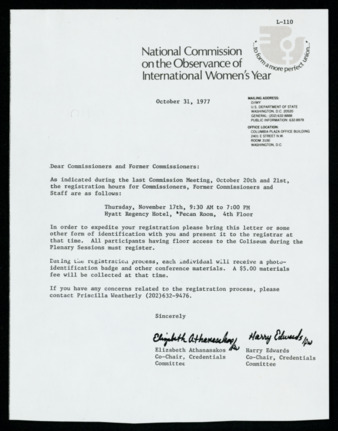 Letter from Elizabeth Athanasakos and Harry Edwards to Marjorie Randal, 1977 October 31
