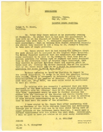 Memorandum from J. S. Cullinan to W. W. Moore, 1929 May 16