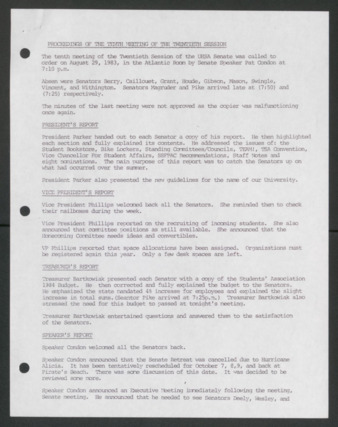 Senate Journal, Twentieth Senate, University of Houston Student Government Association, Minutes, Tenth Meeting, April 29, 1983
