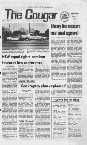 The Daily Cougar. Vol. 40, No. 73, February 13, 1974.