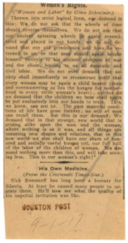 Women's Rights, The Houston Post, September 1, 1917
