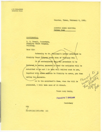 Letter from W. T. Sinclair to R. E. Powell, 1931 February 6