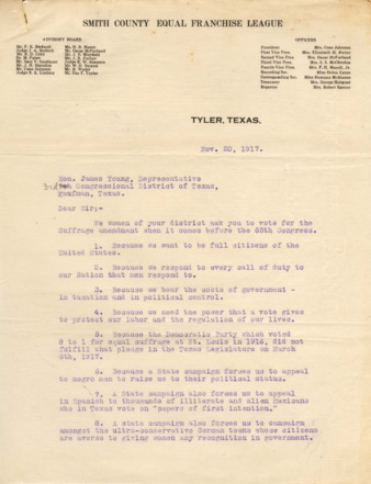 Letter to Hon. James Young, representative of 3rd Congressional District of Texas
