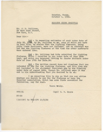 Letter from W. W. Moore to J. S. Cullinan, 1926 October 1