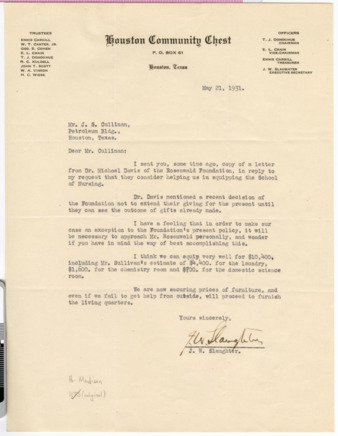 Letter from J. W. Slaughter to J. S. Cullinan, 1931 May 21