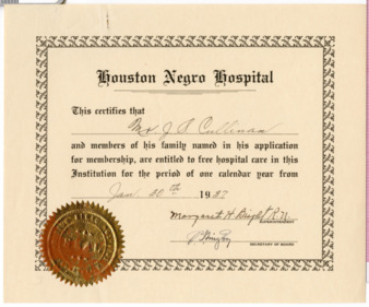 Certificate of membership of J. S. Cullinan and Family