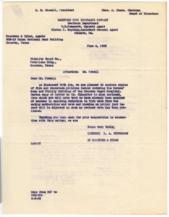 Letter from L. A. Stevenson to Mr. Powell, 1932 June 4