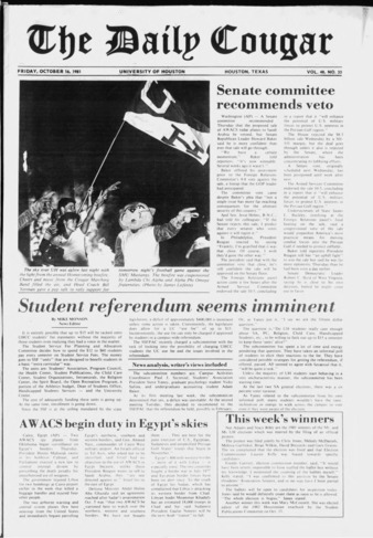 The Daily Cougar. Vol. 48, No. 33, October 16, 1981.
