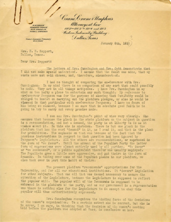 Letter from Mrs. E. B. Reppert to Minnie Fisher Cunningham
