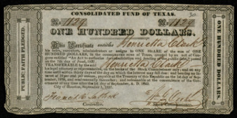 Consolidated Fund of Texas certificate to Henrietta Clark