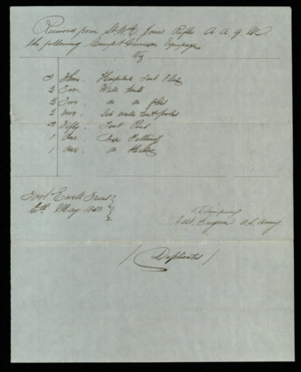 Receipt for medical equipment and supplies delivered to Fort Ewell