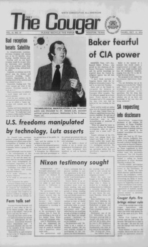 The Daily Cougar. Vol. 41, No. 27, October 17, 1974.