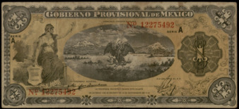 Three A series one peso bills issued by the Provisional Government of Mexico