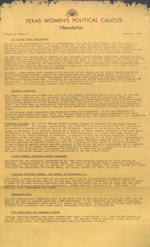 Texas Women's Political Caucus Newsletter, Vol. 4, No. 6, February 1976