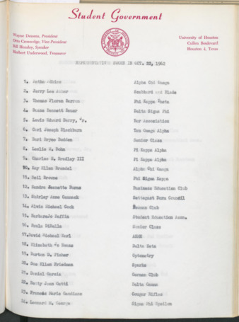 Hardbound Senate Journal, Student Government Representatives Sworn in October 22, 1962