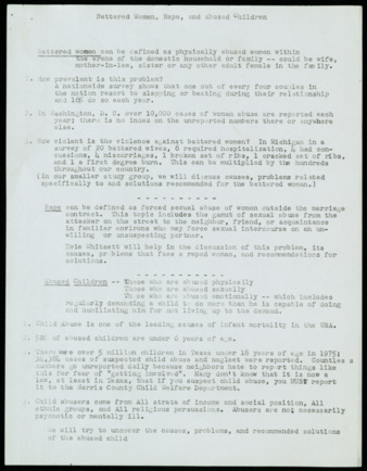 Battered Women, Rape, and Abused Children