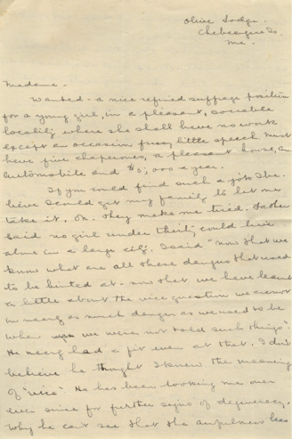 Letter from Olive Dodge to Madame [Minnie Fisher Cunningham]