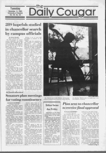 The Daily Cougar. Vol. 49, No. 40, November 9, 1982.
