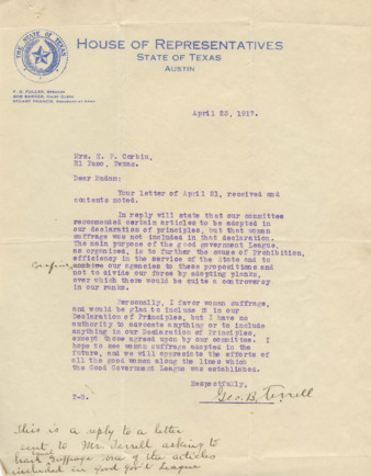 Letter from Geo. B. Turrell to Mrs. H. P. Corbin