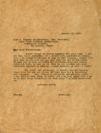 Letter from the Minnie Fisher Cunningham to Miss Mary E. Brackenridge, 1918 January 25