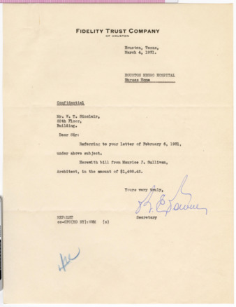 Letter from R. E. Powell to W. T. Sinclair, 1931 March 4