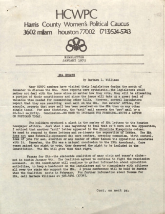 Harris County Women's Political Caucus, January 1975