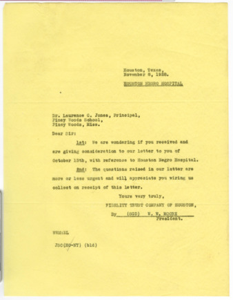 Letter from W. W. Moore to Laurence C. Jones, 1928 November 8
