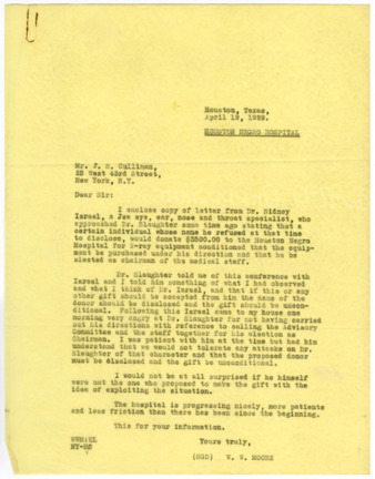 Letter from W. W. Moore to J. S. Cullinan, 1929 April 19
